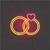 wedding Rings with cute heart neon sign
